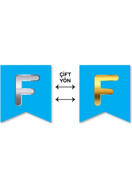 Çift Taraflı Harf Banner Gold/gümüş Mavi F