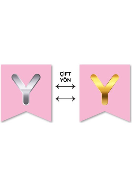Çift Taraflı Harf Banner Gold/gümüş Pembe Y