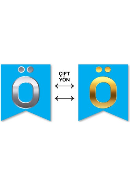 Çift Taraflı Harf Banner Gold/gümüş Mavi Ö