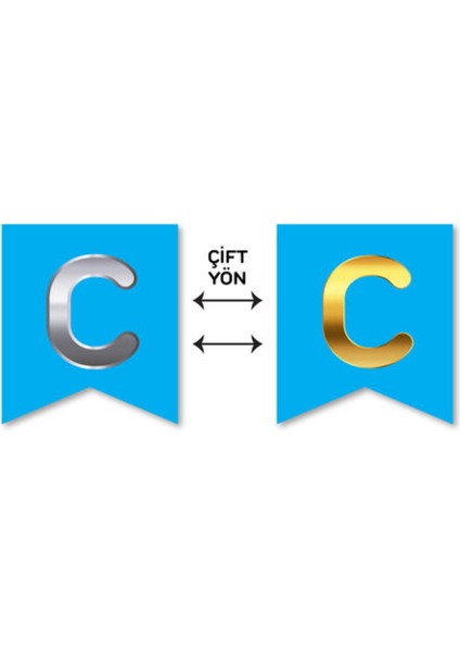 Çift Taraflı Harf Banner Gold/gümüş Mavi C
