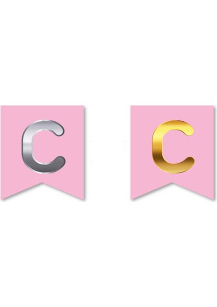 Çift Taraflı Harf Banner Gold/gümüş Pembe C