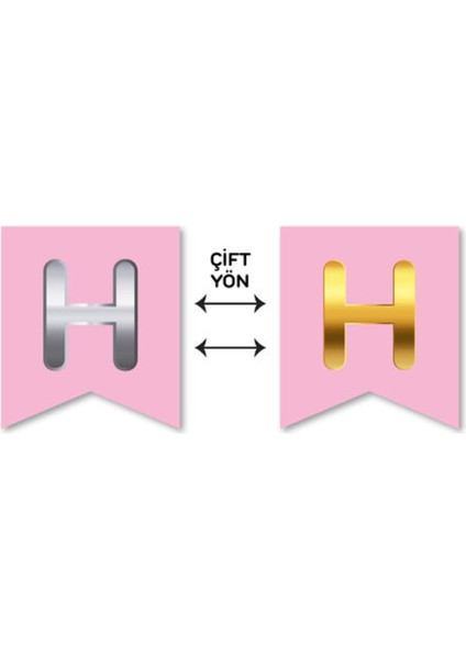 Çift Taraflı Harf Banner Gold/gümüş Pembe H