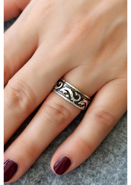 Antik Gümüş Kaplama Ejderha Motifi Şekilli El Yapımı Ayarlanabilir Yüzük