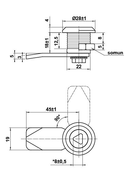 Üçgen Şaft Kapağı Kilidi 18 mm