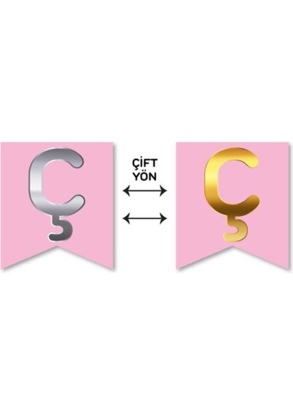 Çift Taraflı Harf Banner Gold/gümüş Pembe Ç