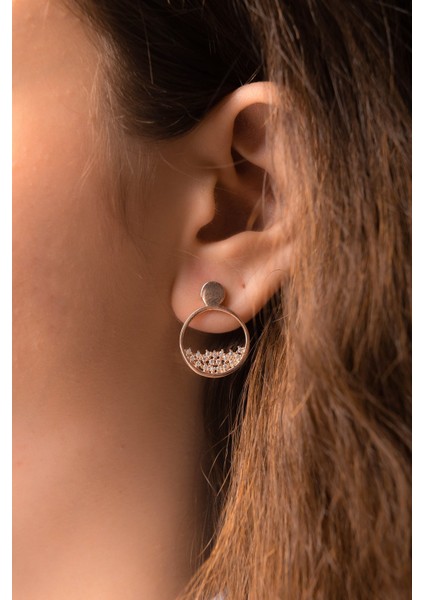 Oval Zirkon Taşlı Gümüş Küpe Rose Altın Kaplama 925 Ayar