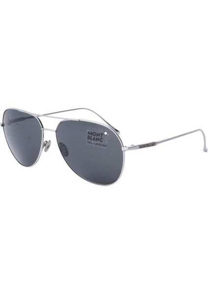 Mont Blanc 657S 16A 61-15 Erkek Güneş Gözlüğü, Gümüş Metal Çerçeve, Füme Mat Cam