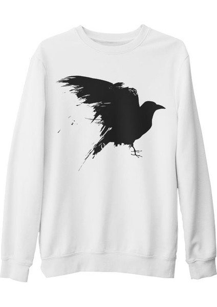 Crows On Trees Beyaz Kalın Sweatshirt