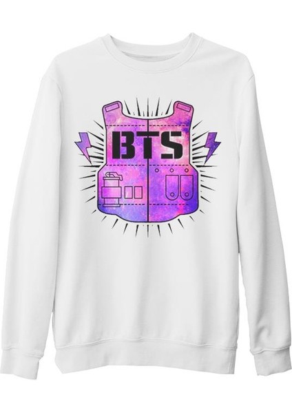 Bts - Logo 3 Beyaz Kalın Sweatshirt