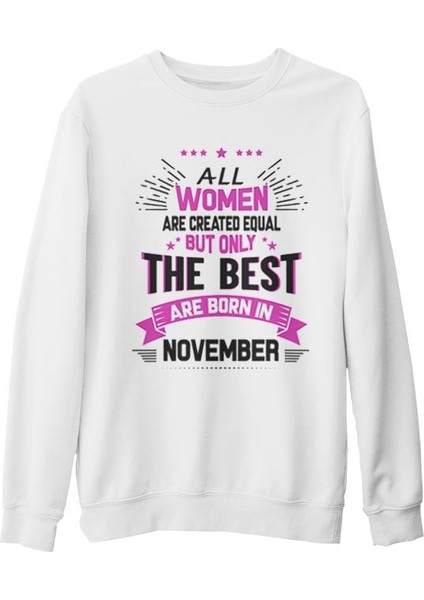 Burç - Born In November Beyaz Kalın Sweatshirt