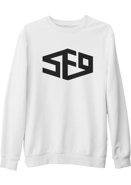 Sf9 - Logo Beyaz Kalın Sweatshirt