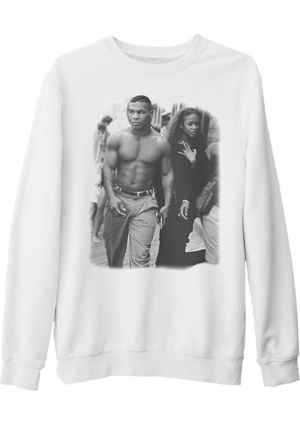 Mike Tyson And Naomi Beyaz Kalın Sweatshirt