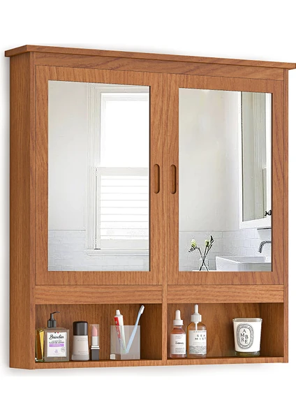 INTERBUILD REAL WOOD Interbuild Meşe Ahşap Aynalıbanyo Duvar Dolabı 100X100X16 cm