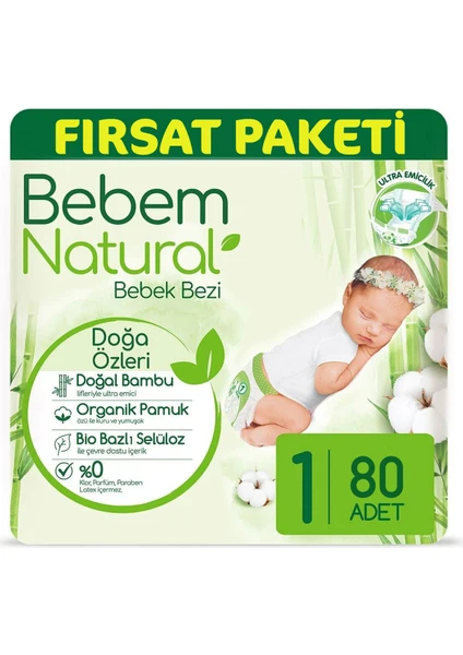 Bebem Natural Bebek Bezi 1 Beden Yenidoğan 80 Adet