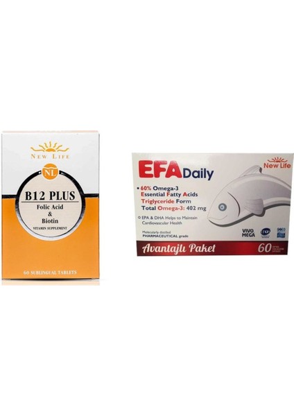 New Life Efa Daily 60 Kapsül +  New Life B12 Plus Methylcobalamin 60 Tablet Avantajlı Paket