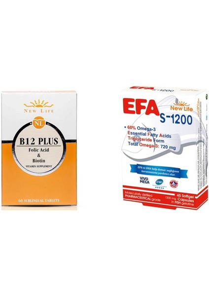Efa S-1200 Mg 45 Kapsül + New Life B12 Plus Methylcobalamin 60 Tablet Avantajlı Paket