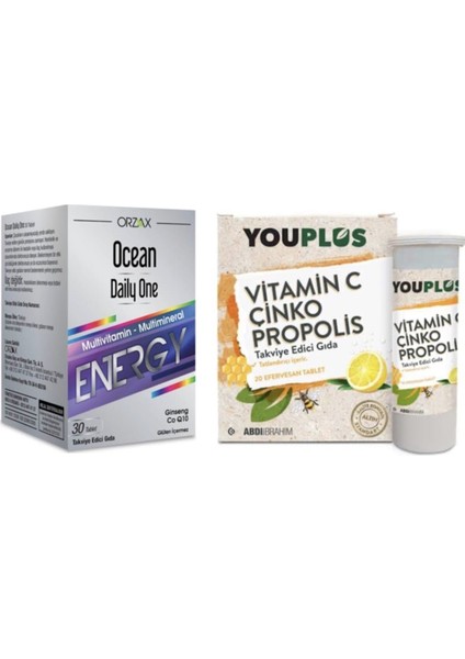 Ocean Daily One Energy 30 Tablet + Youplus Vitamin C Çinko Propolis 20 Efervesan Tablet Avantajlı Paket