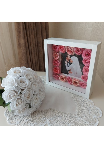25X25 cm Verda Beyaz Anı Çerçevesi-Gelin Çiçeği Tasarımınız Için! Ekstra Derin 8 cm