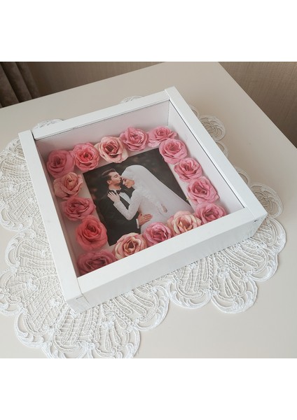 25X25 cm Verda Beyaz Anı Çerçevesi-Gelin Çiçeği Tasarımınız Için! Ekstra Derin 8 cm fiyatları