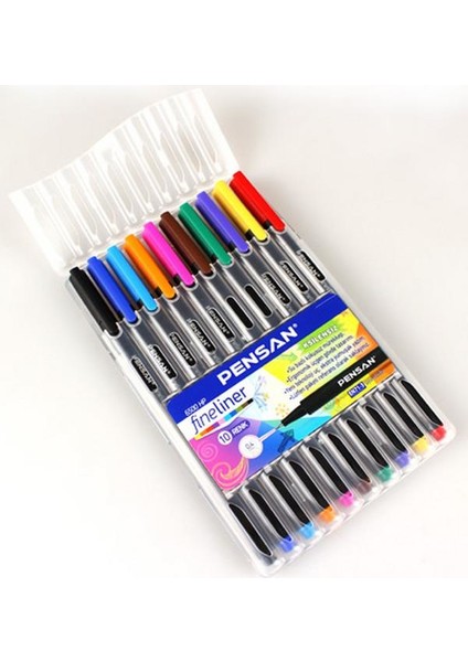 Fineliner Kalem 10 Renk Plastik Kutu 0.4mm Keçe Uçlu Kalem Pensan Fineliner 6500HP 0.4mm Keçe Uçlu Kalem