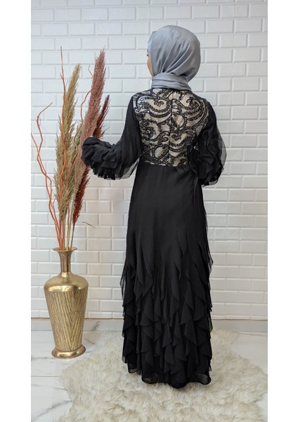 Kadın Pul Payet Detaylı Lazer Kesim Şık Abiye modelleri