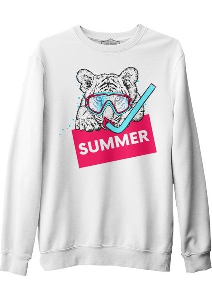 Summer Dive - Kaplan Beyaz Erkek Kalın Sweatshirt