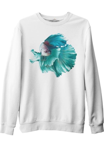 Dance In The Ocean - Balık Beyaz Erkek Kalın Sweatshirt