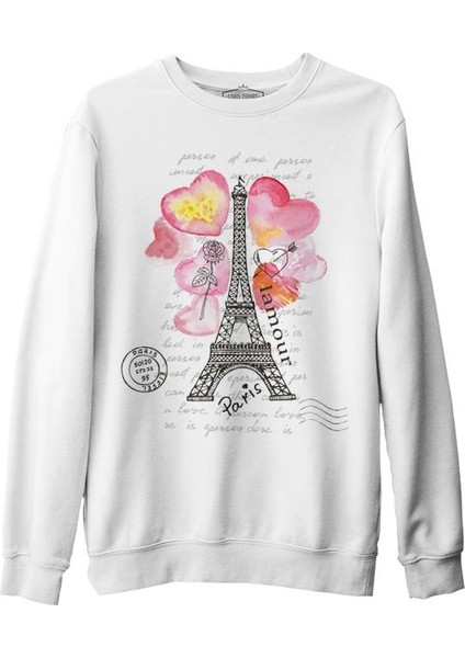Paris - L'amour Beyaz Erkek Kalın Sweatshirt
