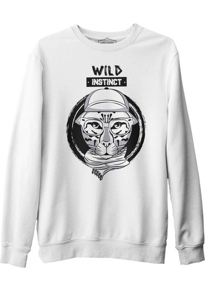 Wild Instinct - Kaplan Beyaz Erkek Kalın Sweatshirt