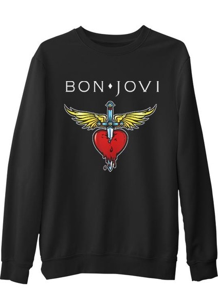 Bon Jovi Siyah Erkek Kalın Sweatshirt