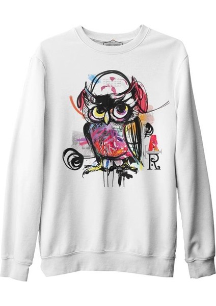 All Owl - Baykuş Beyaz Erkek Kalın Sweatshirt