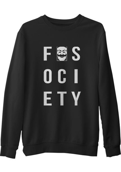 Mr.robot - Fsociety Logo Siyah Erkek Kalın Sweatshirt
