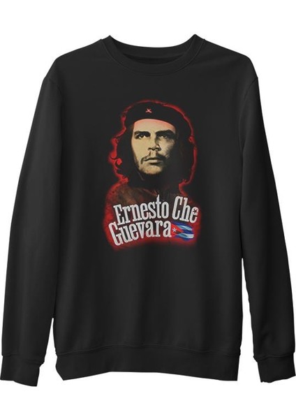 Che Guevara - Flag Siyah Erkek Kalın Sweatshirt