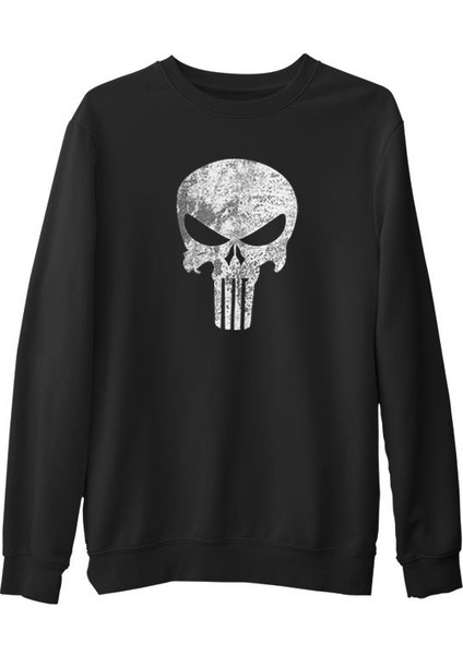 Punisher Siyah Erkek Kalın Sweatshirt