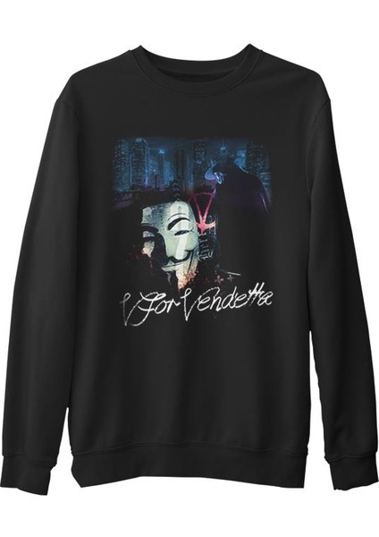 V For Vendetta Siyah Erkek Kalın Sweatshirt