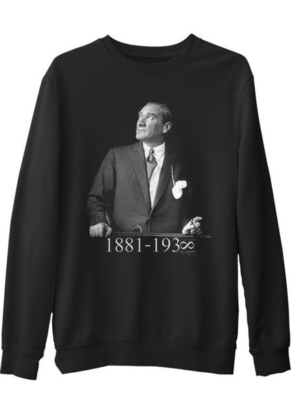 Atatürk - 1881-1938 Siyah Erkek Kalın Sweatshirt