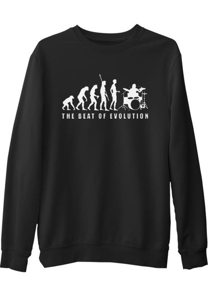 Drummer - The Beat Of Evolution Siyah Erkek Kalın Sweatshirt