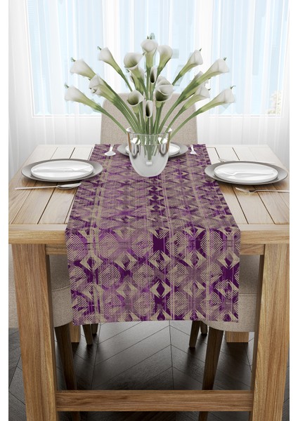 Mor Kahverengi Modern Geometrik Desenli Dijital Baskı Runner