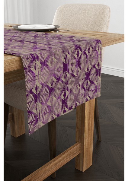 Mor Kahverengi Modern Geometrik Desenli Dijital Baskı Runner fiyatları