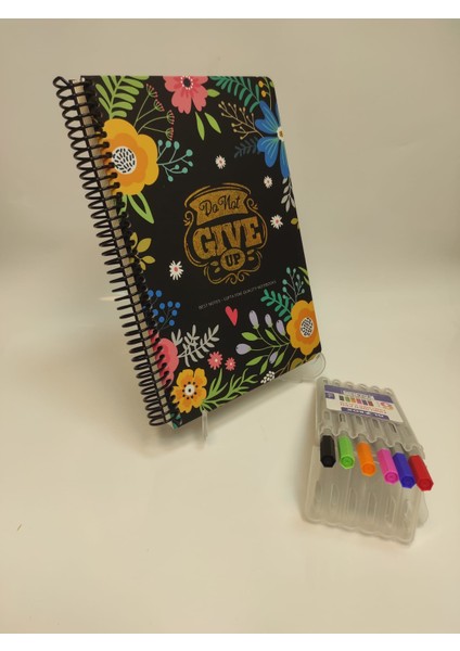Do Not Give Up Tasarımlı 17X24 120 Yaprak Çizgisiz Defter ve Globox 6'lı Fineliner Kalem Seti