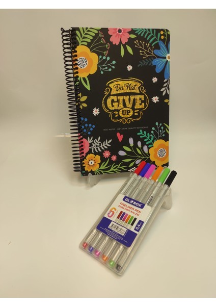 Do Not Give Up Tasarımlı 17X24 120 Yaprak Çizgisiz Defter ve Globox 6'lı Fineliner Kalem Seti modelleri