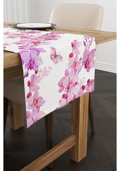 Beyaz Pembe Orkide Desenli Dijital Baskılı Runner fiyatları