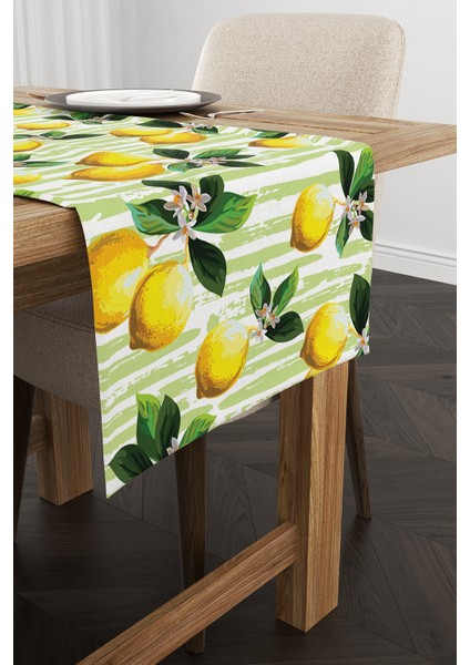 Sarı Yeşil Limon Desenli Dijital Baskılı Runner fiyatları