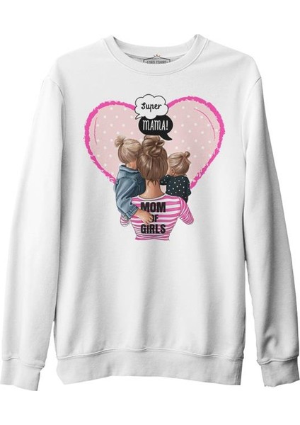 Mom Of Girls Anneler Günü Beyaz Unisex Kalın Sweatshirt
