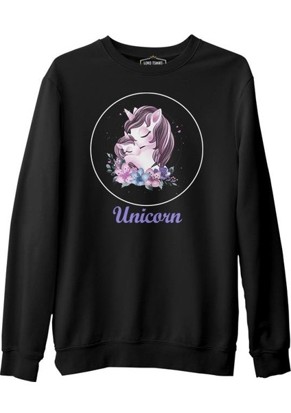 Unicorn Çiçek Anneler Günü Siyah Unisex Kalın Sweatshirt fiyatları