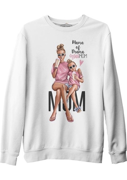 Mama Of Drama Anneler Günü Beyaz Unisex Kalın Sweatshirt