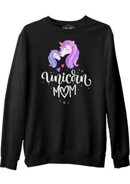 Unicorn Mom Anneler Günü Siyah Unisex Kalın Sweatshirt fiyatları