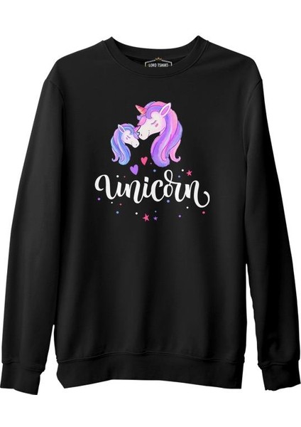 Unicorn Anneler Günü Siyah Unisex Kalın Sweatshirt