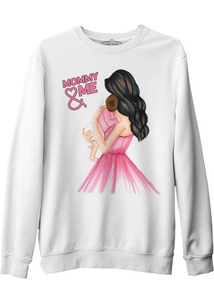 Annem ve Ben Kız Anneler Günü Beyaz Unisex Kalın Sweatshirt