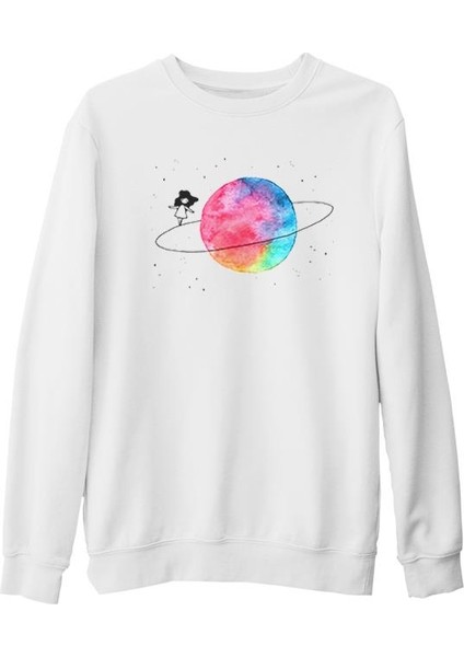Yörünge Beyaz Kalın Sweatshirt